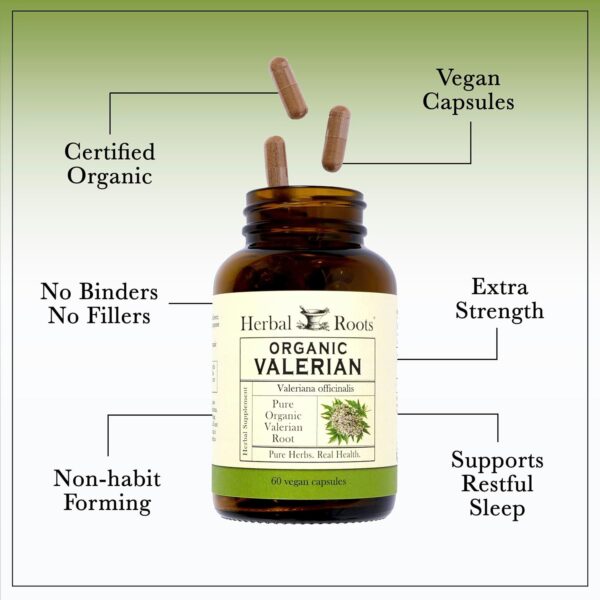 Herbal Roots Pure Organic Valerian Root Capsules - 900 mg - Image 2