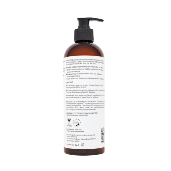 PURA D'OR 16 Oz ORGANIC Fractionated Coconut Oil - Image 2